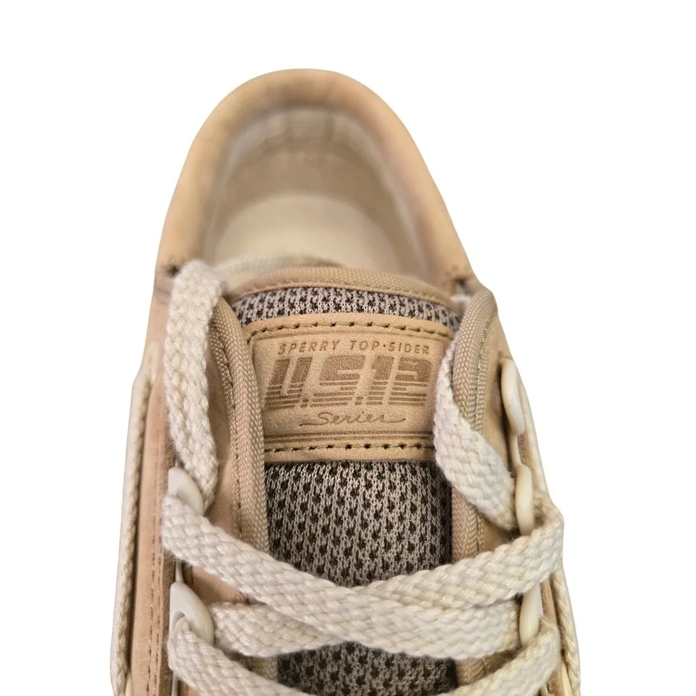 Sperry Top-Sider 2-Eye Men's Boat Shoes Beige Leather Mesh Cream Sole Size 11.5